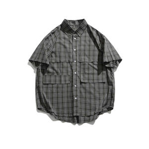 Novedad de verano para <span class=keywords><strong>hombre</strong></span>, camisa informal de manga corta a cuadros con cuello polo a la moda versátil de estilo japonés - Product Image 1