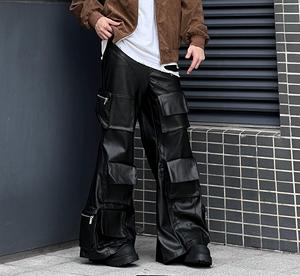 <span class=keywords><strong>Jeans</strong></span> a Zampa d'Elefante in Denim Cerato Personalizzato, Stile Y2k Streetwear, Pantaloni Larghi e Comodi Plus Size, <span class=keywords><strong>Jeans</strong></span> Cargo da Uomo <span class=keywords><strong>con</strong></span> Tasche Grandi - Product Image 1