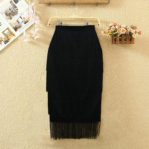 Elegant <strong>Plus</strong> <strong>Size</strong> <strong>Black</strong> Tassel Sheath Midi Length Pencil Ladies <strong>Skirts</strong> - Product Image 5