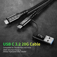 Kabel Data USB C 2-in-1 USB3.2 Gen2 20Gbps Bandwidth PD 240W Pengisian Cepat Video 4K Berlapis Emas Nilon/PVC Ramah Lingkungan Laptop SSD