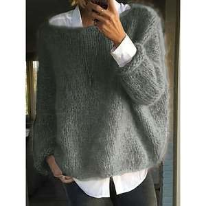 Women's Pink Crew Neck Long Sleeve Knit <b>Pullover</b> <b>Sweater</b> for Autumn - Product Image 1