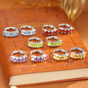 9 Pendientes de Aro de Plata de Ley 925 con Cristales Naturales Ovalados de Alta Calidad de 3*4mm, Amatista y Topacio Azul, Joyería Antideslustre - Product Image 3