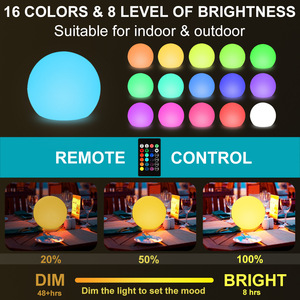Sfera Luminosa <span class=keywords><strong>LED</strong></span> Ricaricabile 20cm Bianca per Uso Interno ed Esterno 16 Colori RGB Cambio Colore Dimmerabile IP65 Telecomando 8-12 Ore - Product Image 5