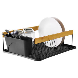 Escurridor de Platos para Encimera de Cocina, Marco de Bambú, <span class=keywords><strong>Metal</strong></span> Grueso, Escurridor de Platos Pequeño con Porta Cuchillos y Tenedores, Bandeja de Drenaje Extraíble, Negro - Product Image 6