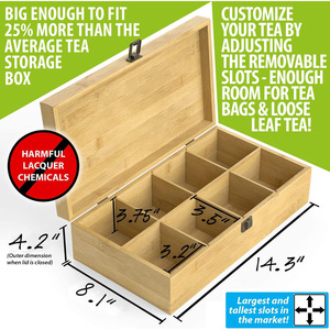 Caja de almacenamiento de té de bambú con compartimentos, organizador con tapa abatible para bolsitas de té, uso en la oficina - Product Image 3