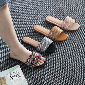 High-quality Design Casual Woven Sequin <b>Outdoor</b> Low MOQ for Trial Wholesale Lightweight Rhinestones Women's Sandals and <b>slippers</b> - Product Image 1