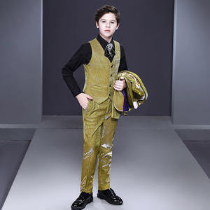 Bordado amarillo Elaborado Flower Boys <span class=keywords><strong>Tuxido</strong></span> Blazer Ropa para niños Tallas grandes Traje de hombre Host Piano Performance - Product Image 2