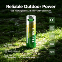 حزمة من بطاريتي أيون الليثيوم 2500mWh USB بطارية من النوع C قابلة لإعادة الشحن AA