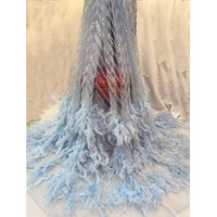 YZ 2024 perles de séquence de luxe de haute qualité tissu de dentelle de mariée en gros broderie de paillettes bleues avec plume filet français dentelle perlée