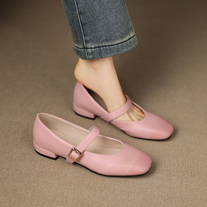 Zapatos de Mujer Franceses Estilo Mary Jane Minimalistas y Cómodos de Moda 2026, Zapatos de Tacón Bajo Cuadrado, Sin Cordones - Product Image 1