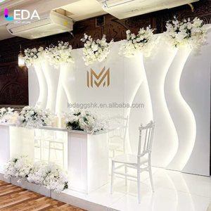 ฉากหลังงานแต่งงานสไตล์เรียบง่าย LEDA ฉากอะคริลิคสีขาว ไฟ LED รูปทรงสี่เหลี่ยม ตกแต่งด้วยดอกไม้แขวน - Product Image 4