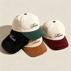 Casquette de baseball en velours côtelé 6 panneaux structurée style Dad Hat à visière courbée vintage brodée réglable pour le golf et l'extérieur, vente en gros, logo personnalisé - Product Image 1