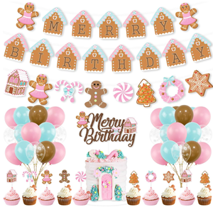 Décorations <span class=keywords><strong>de</strong></span> fête d'anniversaire sur le thème <span class=keywords><strong>de</strong></span> Noël : Bannière Joyeux Anniversaire, Guirlande, Décoration <span class=keywords><strong>de</strong></span> gâteau, Ballons en latex à l'hélium imprimés flocons <span class=keywords><strong>de</strong></span> neige - Product Image 1