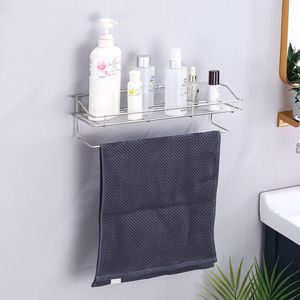 YX Stainless Steel Wall Mounted <b>Towel</b> <b>Rack</b> With Shelf No Drilling Required Bathroom Kitchen <b>Storage</b> Organizer 6 Hooks - Product Image 1