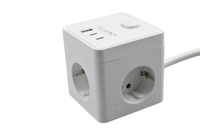 Multiprise intelligente E-Sun White USB Extension Smart Cube avec 3 prises, 1 USB, 2 ports USB-C, prise EU, 16A, 250V, mise à la terre standard, câble de 1,5 m, IP20