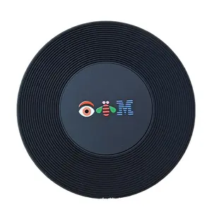Wholesale Round Pvc Soft Glue Coaster Custom Black Vintage Record Small Bee Placemat Table Anti-Scalding Mat