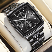 Montre-bracelet à quartz pour homme 89208 Business Luxury Square Small Three Needle, chronographe, date, bracelet en acier inoxydable, lumineuse, tendance