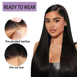 Glueless preplucked Wig Ready To Wear Straight Water Lace Fronta Wig Human Hair without glue Pre Cut Lace 4x4 Closure Wig
