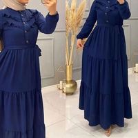 HANO Automne Dernière Chaude Couleur Unie Femmes Robe À Volants Femmes À Manches Longues Élégante Robe Musulmane Avec Ceinture Multicolore Robes Longues