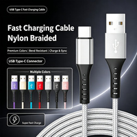 Câble USB A vers Type-C personnalisé en nylon tressé, charge rapide, plusieurs couleurs