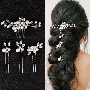 Ml2389 handmade ngọc trai pha lê tóc lược và kẹp tóc Set cho cô dâu đám cưới, thiết lập của 4 buổi tối ăn mặc phụ kiện