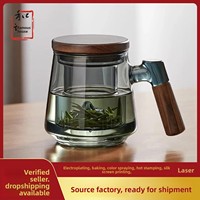 Tasse à thé en verre Hxglass Heat Residence 400-500 ml avec filtre intégré pour séparer les feuilles de thé, tasse à thé moderne avec poignée en bois