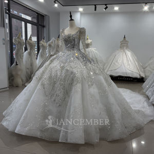 สำหรับ XS172แจนเซมเบอร์ชุดแต่งงานชุดแต่งงานชุดแต่งงานสไตล์วินเทจทันสมัยประดับด้วยเลื่อมลูกไม้หางยาวประดับด้วยเลื่อมคริสตัล - Product Image 3