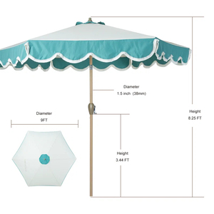 Parasol de jardin et de marché extérieur personnalisé avec logo, imperméable, en macramé à bord festonné, protection UV, en polyester, avec manivelle, pour <span class=keywords><strong>mobilier</strong></span> d'extérieur - Product Image 2