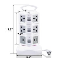 11 + 2 USB port Strip daya 11 cara + 2 USB Outlet Plug Extender dengan 2 USB port Outlet listrik