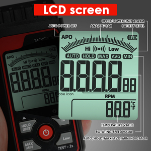 Tacómetro de Alta Calidad para Automoción de 2.5 a 99999 RPM, Medición de Velocidad RPM Digital sin Contacto con Retroiluminación a Color y Retención de Datos - Product Image 4