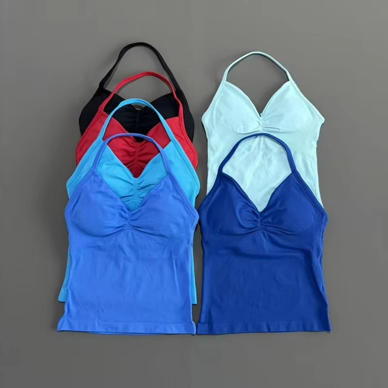 22 Colors Ladies Halter Ribbed Workout Tank Top Eco-Friendly Longline Strappy Seamless Sports Fitness Tank Top