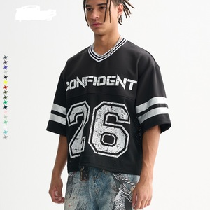 Tùy Chỉnh Người Đàn Ông Của Cộng Với Kích Thước Cổ Điển Varsity Tee Retro Hip Hop Phong Cách Drop Shoulder Mùa Hè Logo - Product Image 3