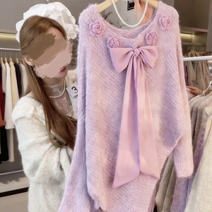 Women's Bow Tie 3D Floral Knit Sweater Loose-fit <b>Sequin</b> Knit <b>Top</b> Fashion - Product Image 5