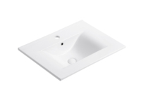 Lavabo Moderno de Cerámica Blanca Rectangular con Borde Delgado, de un Solo Orificio, para Baño de Hotel y Villa, Montado en Encimera, Fácil de Limpiar