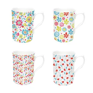 Promotional Gift Colorful Flower Pattern Ceramic Milk Cup 11oz Luxury Bone China Custom Coffee Mug