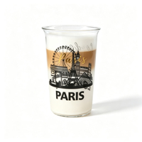 Op maat gemaakte glazen beker van hoog borosilicaatglas met uitgekloofde rand, logo-druk, BPA-vrij, vaatwasser- en magnetronbestendig, minimalistisch design, OEM/ODM