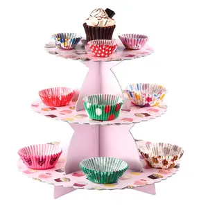 3 katmanlı kağıt kek standları toptan karton sandviç Cupcake standı