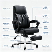 Chaise de bureau extra large 500 lbs, robuste, avec assise extra large et rembourrage épais, chaise de bureau de direction avec repose-pieds