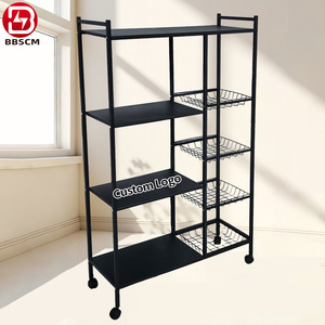 Étagère de rangement multi-niveaux <span class=keywords><strong>sur</strong></span> pied pour cuisine avec panier à roulettes rotatif, étagères métalliques à 4 niveaux pour la maison - Product Image 2