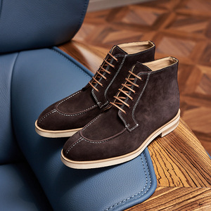Bottes courtes professionnelles rétro faites à la main pour hommes, en cuir respirant et antidérapant, à bout carré et tige haute tendance - Product Image 2