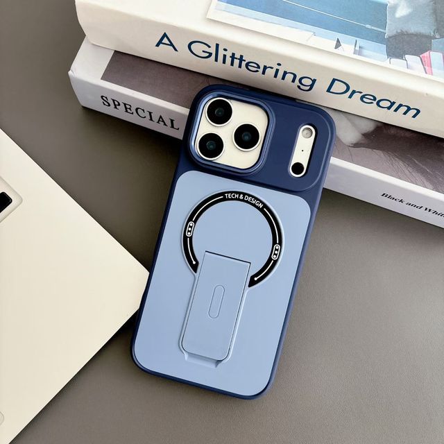 Stylish Bicolor Magnetic Phone Case with Built-In Vertical Stand Shockproof Anti-Scratch Protective Shell for iPhone 17 Pro Max