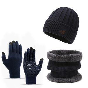Cache-cou chaud et épais doublé en polaire pour hommes et femmes, <span class=keywords><strong>bonnet</strong></span> d'hiver, écharpe circulaire, ensemble de gants tactiles - Product Image 5