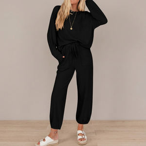 Ensemble deux pièces décontracté pour femme, style sport, pull à capuche tricoté, imprimé, chaud, mi-lourd, respirant, tendance automne - Product Image 4