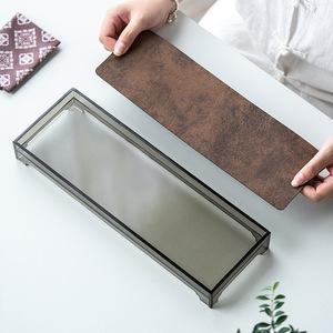 Acrylic Dry Brewing Tray With Leather Mat For Kung Fu <b>Tea</b> <b>Set</b> 40x15cm Minimalist Design - Product Image 3