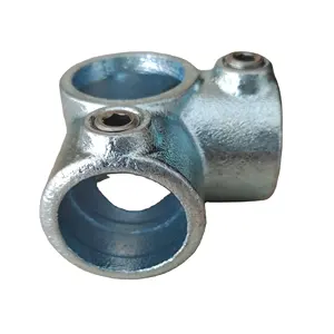 3/4 inch 90 Degree Silver Galvanized Steel Structural key clamp Pipe Fitting Short Tee for handrail fencing greenhouse