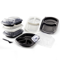 Boîte à lunch jetable en pp avec couvercle Conteneur congelé à plusieurs compartiments en plastique à emporter pour aliments au micro-ondes Emballage de restaurant