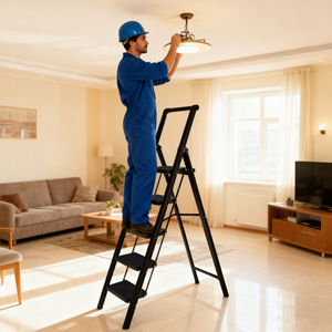 Scala a 5 Gradini in Acciaio Moderna con Corrimano, Design Pieghevole <span class=keywords><strong>per</strong></span> Uso Domestico e Facile Conservazione - Product Image 5