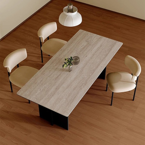Mesa de Comedor Rectangular de Piedra Estilo Wabi Sabi, Diseño Minimalista para Comedor, Estructura Combinada Estable - Product Image 1