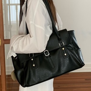 Maletín estilo mensajero británico, bolso de hombro clásico negro de gran capacidad para mujer, para uso diario - Product Image 1