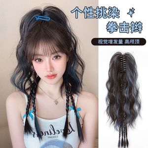 Peluca de cola de caballo con trenzas Boxer y reflejos, rizos en cascada, clip de pelo realista y esponjoso para mujer, material de alambre resistente a altas temperaturas - Product Image 1